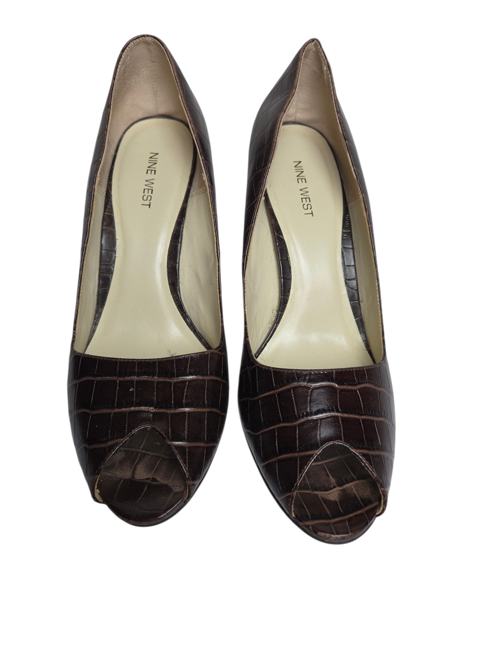 Nine West Women's Brown Croc-Embossed Peep-Toe Pumps
